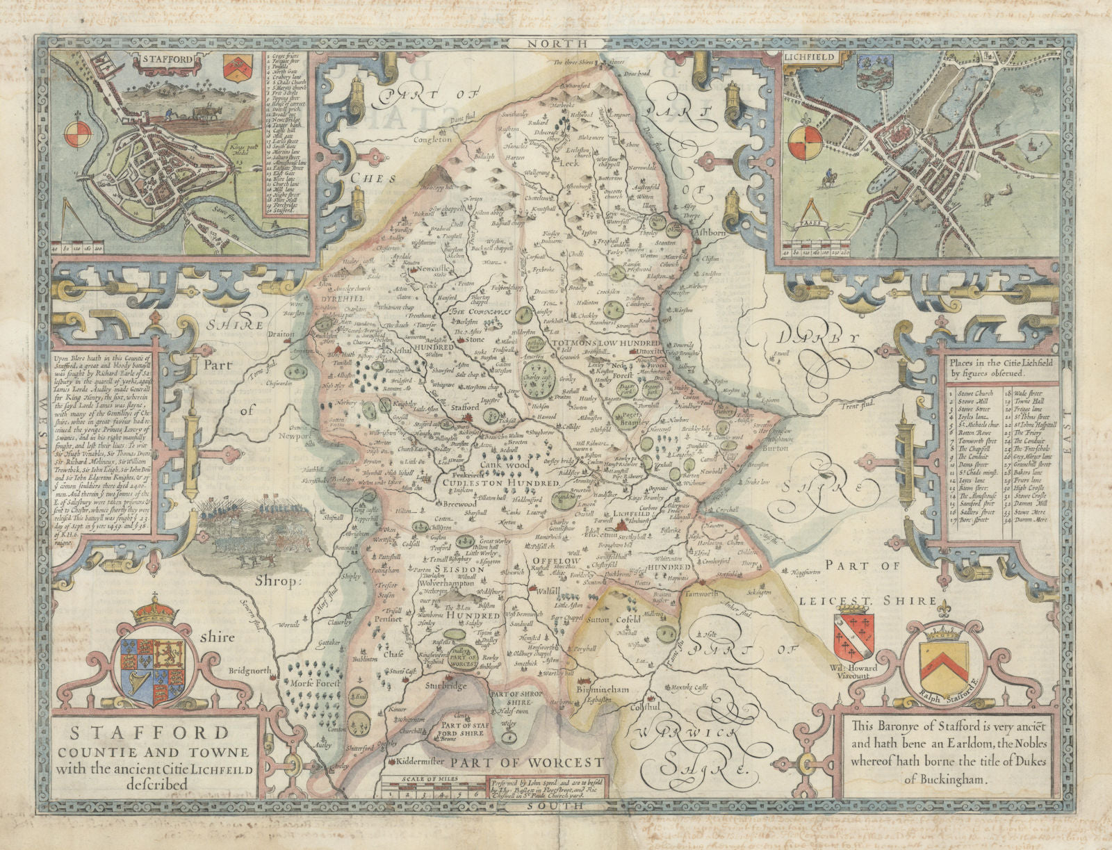 Stafford Countie. Shire/county map by John Speed. Bassett/Chiswell edition 1676